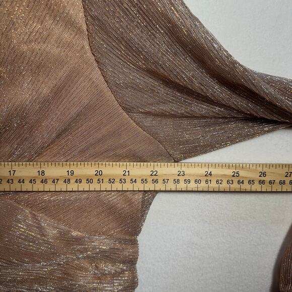 Faux Wrap Shimmer Peplum Blouse Womens 1X Rose Gold Glitter Top Dressy Holiday - Picture 6 of 12